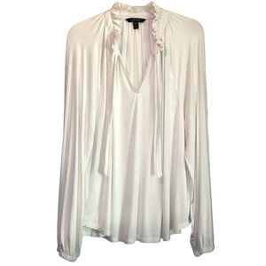 Lauren Ralph Lauren Black Label Knit Top with Ruffle Collar in Cream Women’s XXL